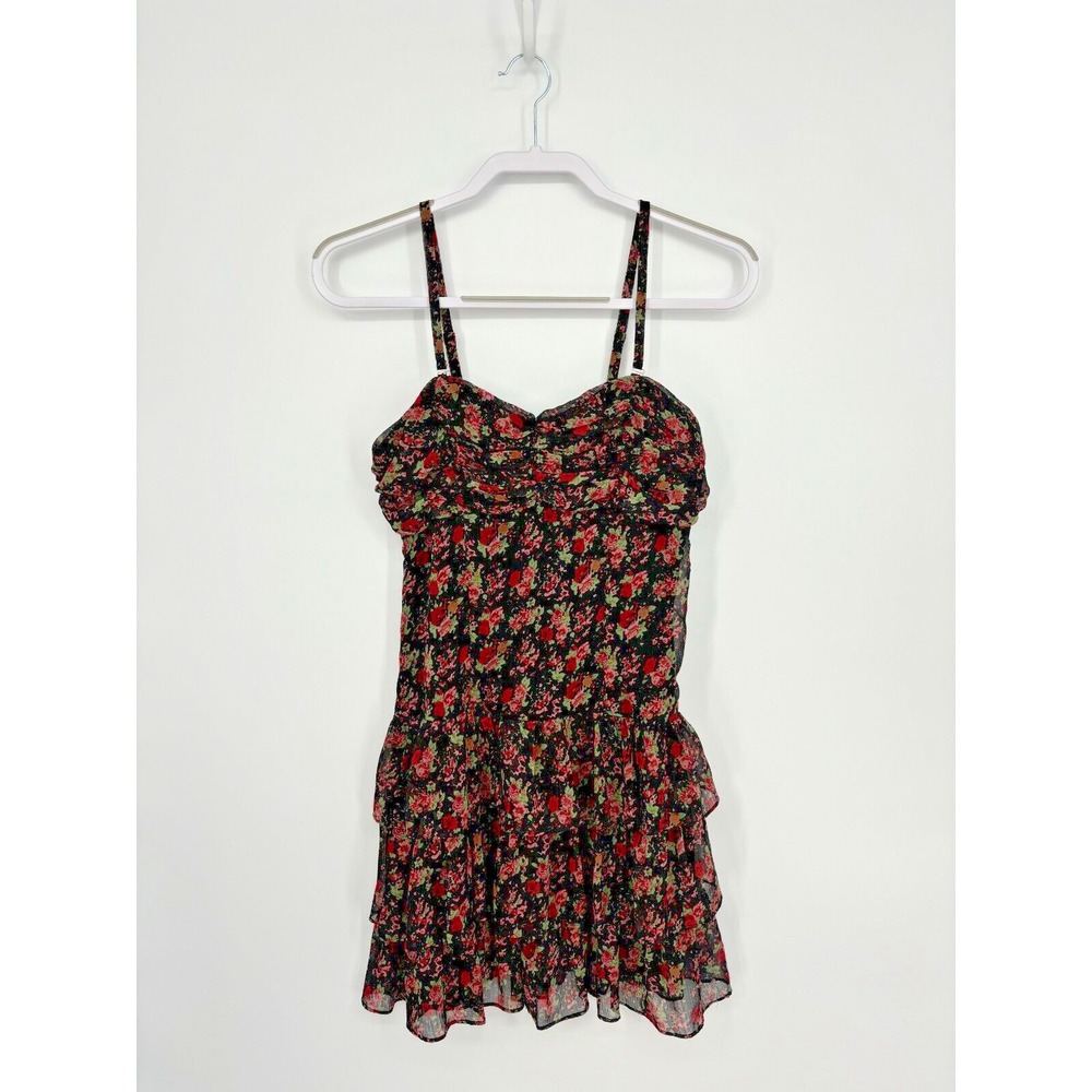 Express Dress Small Black Floral Tiered Ruffle Whimsygoth Lined Sleeveless